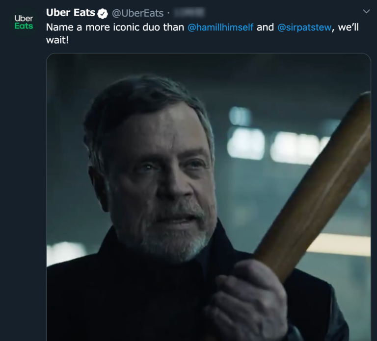 マーク・ハミルVSパトリック・スチュワート、Uber Eats米CMで『スター・ウォーズ』『スタートレック』夢の共演が実現